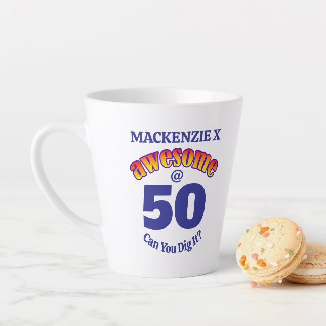 Taza De Café Latte AWESOME 50 BLUE Birthday (In situ)