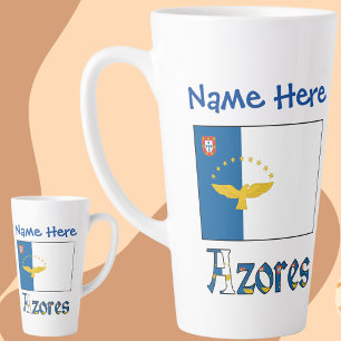 Taza De Café Latte Azores Bandera Azoriana Azul Nombre Personalizado