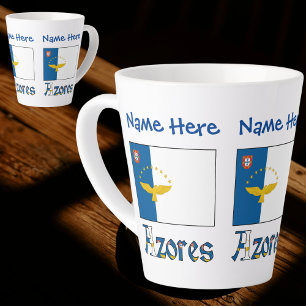 Taza De Café Latte Azores Bandera Azoriana Azul Personalización Peque