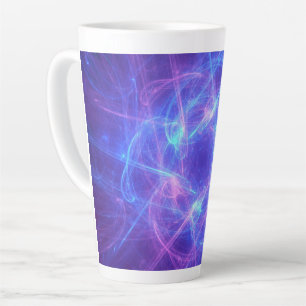 Taza De Café Latte Azul abstracto y fractal rosa