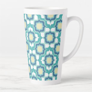 Taza De Café Latte Azul Blanco Mediterráneo Retro
