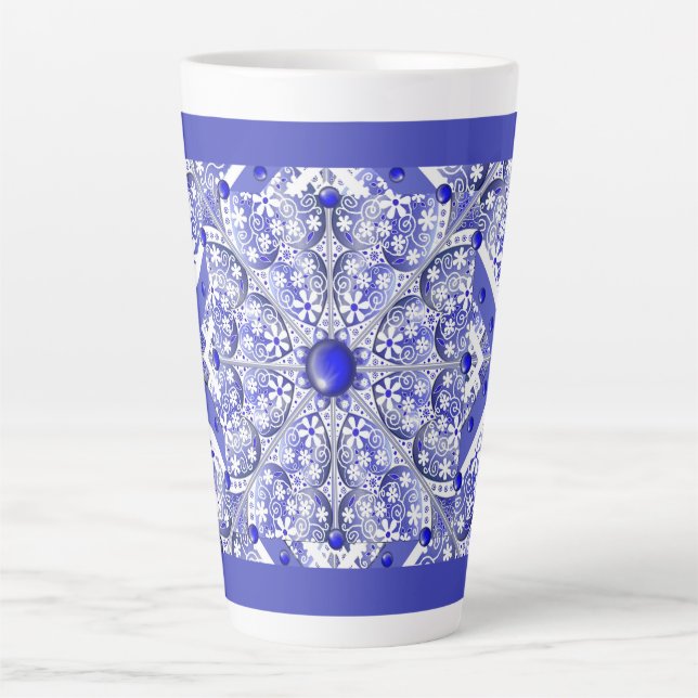 Taza De Café Latte Azul cerámico de Grecia (Anverso)