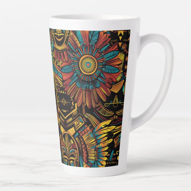 Taza De Café Latte Azul Ceruleño "Sueño Azteca" Tall Latte Mug (Derecha)