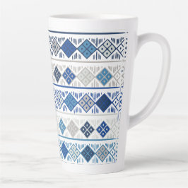 Taza De Café Latte azul geométrico