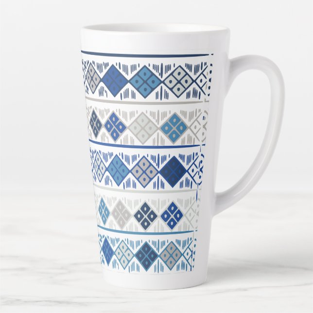 Taza De Café Latte azul geométrico  (Derecha)