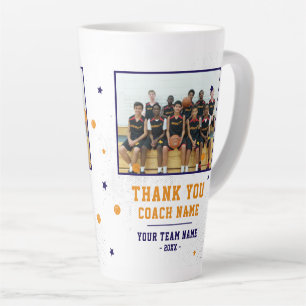 Taza De Café Latte Azul Gracias Entrenador Nombre del Equipo y Foto d