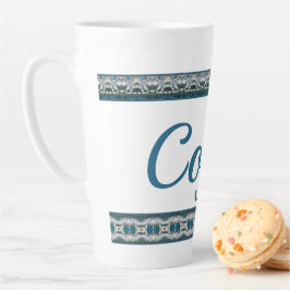 Taza De Café Latte Azul Gris y Blanco Elegante