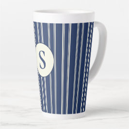 Taza De Café Latte Azul Marino Marfil Cálido Elegantes Rayas