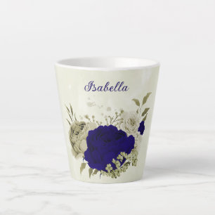 Taza De Café Latte Azul real beige floral