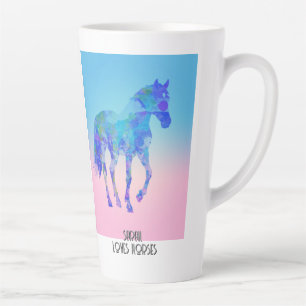 Taza De Café Latte azul rosa de caballo Latte Mug