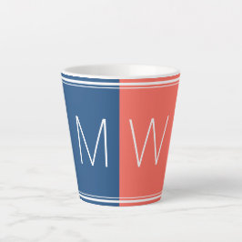 Taza De Café Latte Azul y Coral | Moderno | Motivación | MONOGRAM