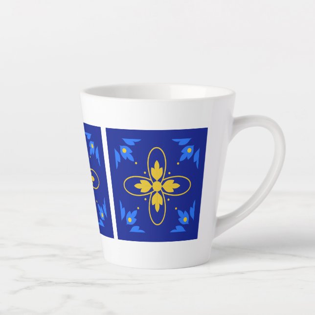 Taza De Café Latte Azulejos azul y amarillo (Derecha)