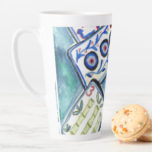 Taza De Café Latte Azulejos de Blue Mahjong