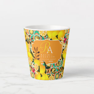 Taza De Café Latte Azulejos Mediterráneos de Limón Naranja Verde