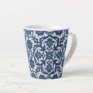 Taza De Café Latte Azulejos portugueses azules Patrón de mosaico flor