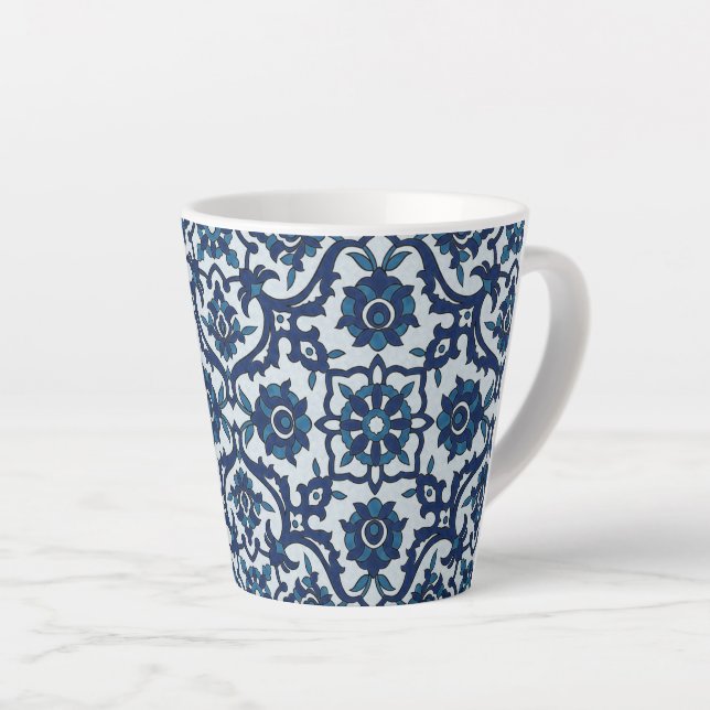 Taza De Café Latte Azulejos portugueses azules Patrón de mosaico flor (Ángulo derecho)
