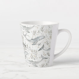 Taza De Café Latte Baby Shower de ballenas gris oceánicas