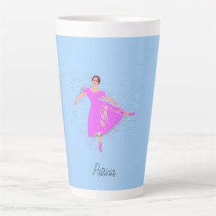 Taza De Café Latte Bailarina con vestido rosa magenta personalizado