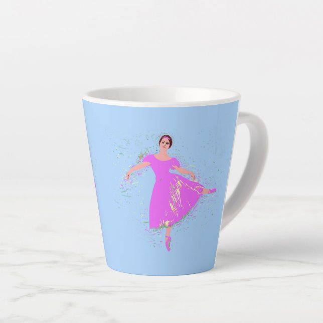 Taza De Café Latte Bailarina de baloncesto con vestido rosa magenta (Ángulo derecho)