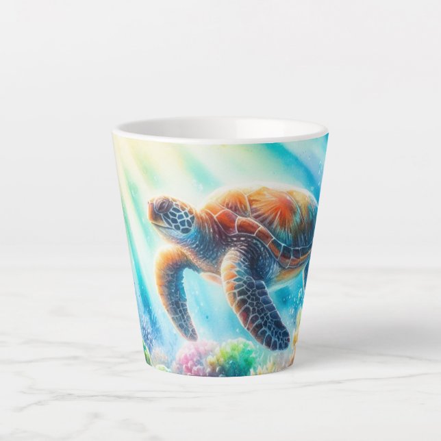 Taza De Café Latte Bajo el océano, la tortuga marina (Anverso)