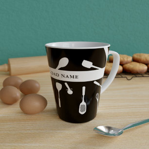 Taza De Café Latte Baking Dad Black KitchTool Pattern Latte Mug