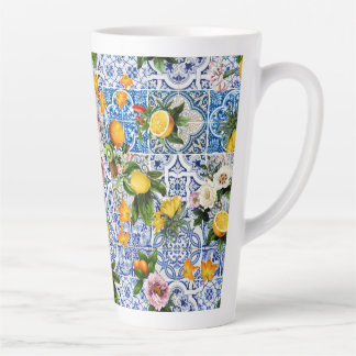 Taza De Café Latte Baldosas de estilo siciliano con flores y limón