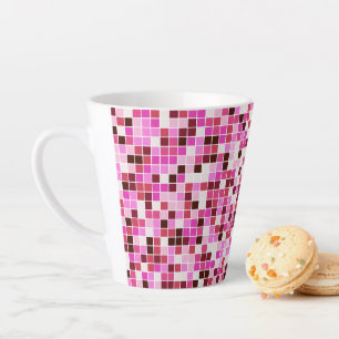 Taza De Café Latte Baldosas de piscina, mosaicos rosados, patrón geom