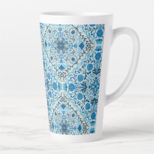 Taza De Café Latte Baldosas florales azules