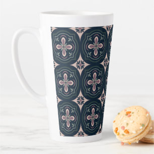 Taza De Café Latte Baldosas Florales Geométricas Terrosas