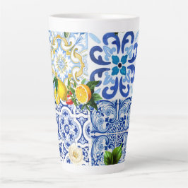 Taza De Café Latte Baldosas mediterráneas, mayólica, siciliana   