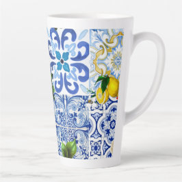Taza De Café Latte Baldosas mediterráneas, mayólica, siciliana