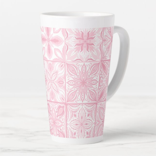 Taza De Café Latte Baldosas orgánicas en rosa (Ángulo derecho)