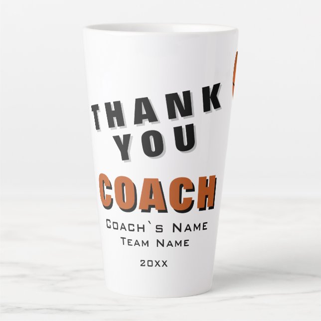 Taza De Café Latte Ball de baloncesto Gracias entrenador (Anverso)