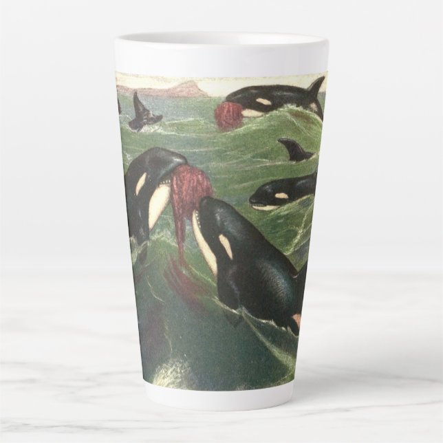 Taza De Café Latte Ballenas o orcas asesinas, mamíferos marinos (Anverso)