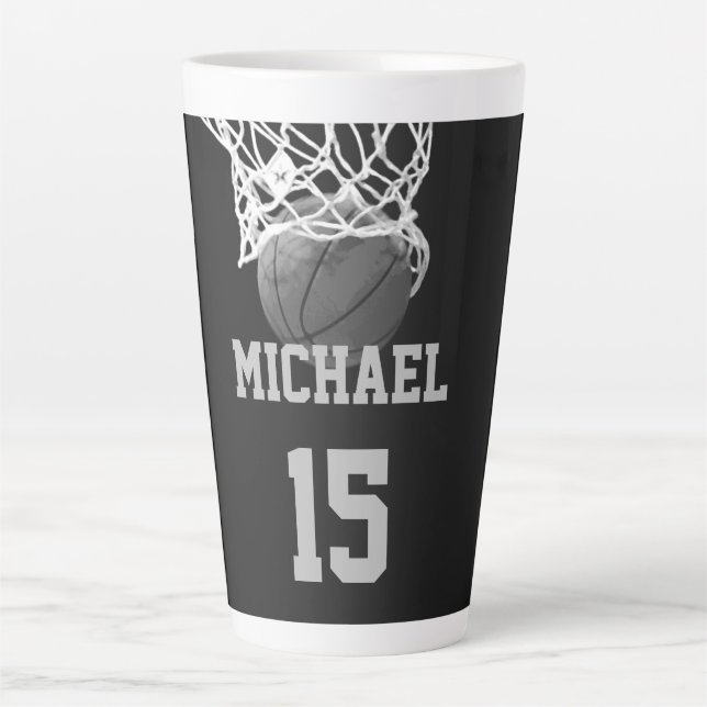Taza De Café Latte Baloncesto Su Nombre (Anverso)