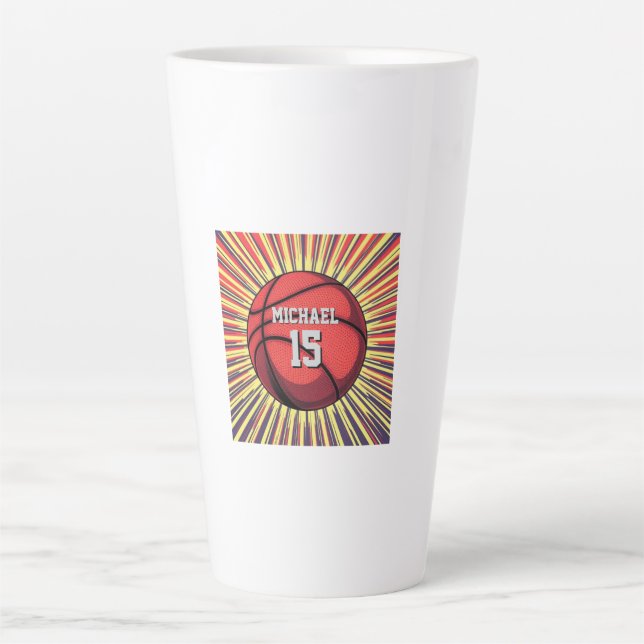 Taza De Café Latte Baloncesto Tu Nombre Pop Art (Anverso)