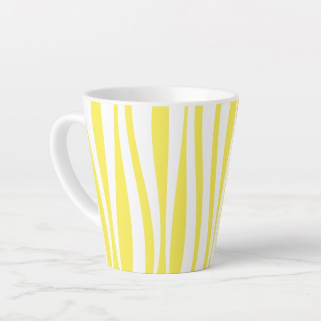 Taza De Café Latte Banda de cabaña Amarillo y Blanco (Ángulo izquierdo)