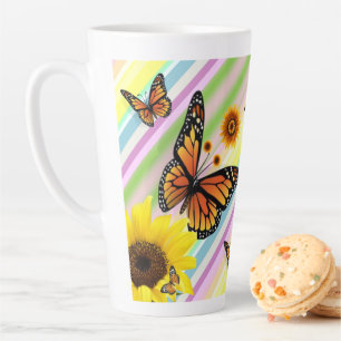 Taza De Café Latte Banda de girasol Latte Mug Mariposa Bumblebee
