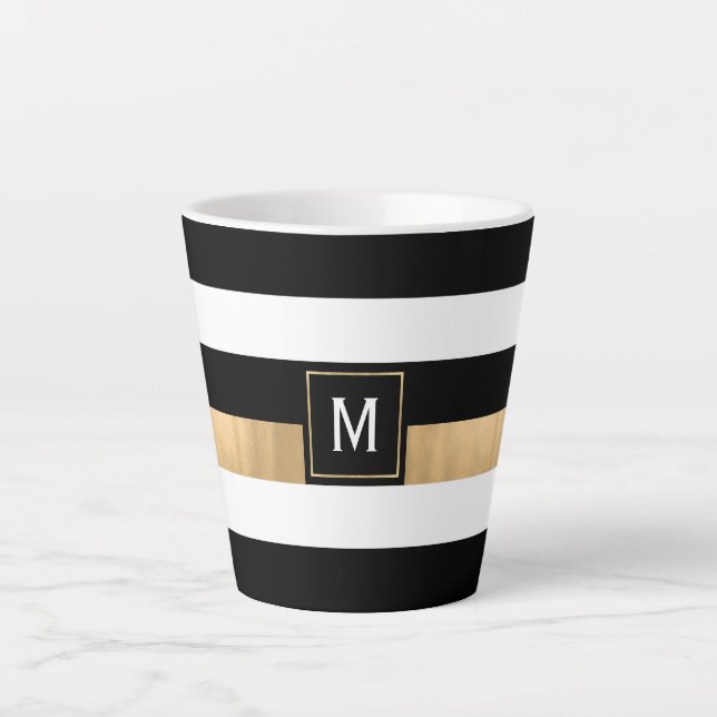 Taza De Café Latte Banda moderna monogramada (Anverso)