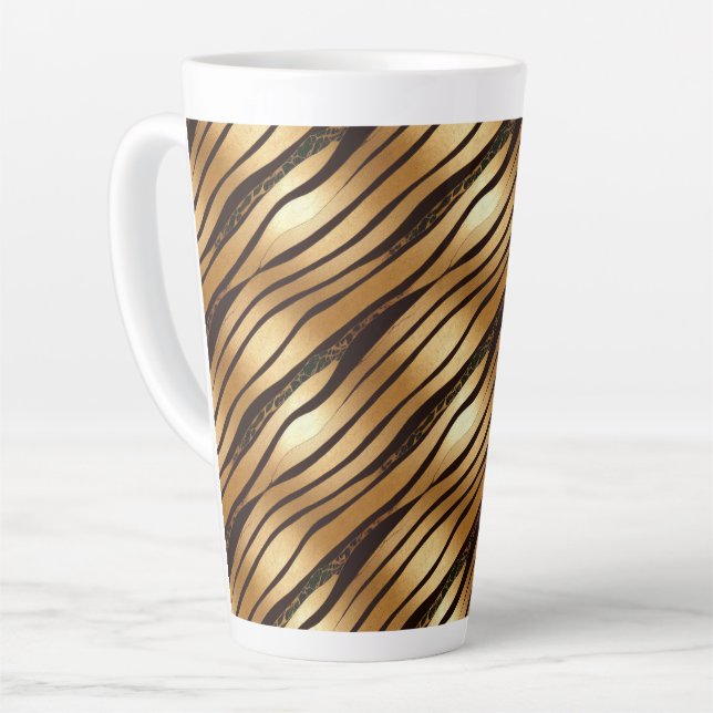 Taza De Café Latte Bandas de impresión de leopardo marrón dorado (Ángulo izquierdo)