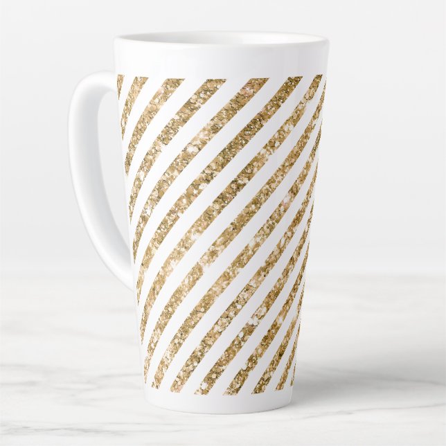 Taza De Café Latte Bandas de Purpurina de oro (Ángulo izquierdo)
