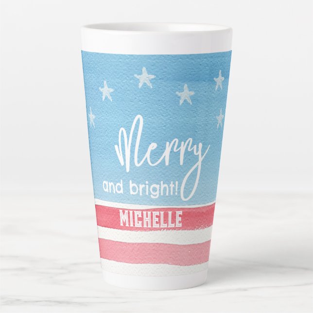 Taza De Café Latte Bandera acuarela moderna patriótica (Anverso)
