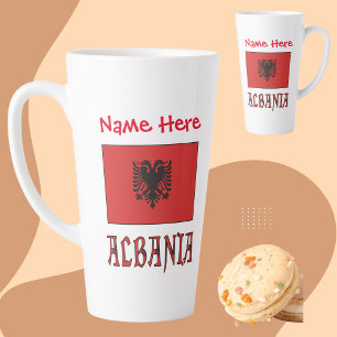Taza De Café Latte Bandera albanesa albana personalización grande roj