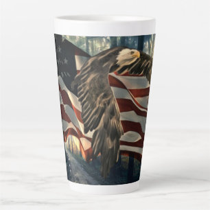 Taza De Café Latte Bandera americana águila calva
