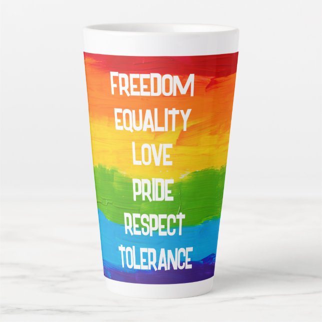 Taza De Café Latte Bandera arcoiris LGBT Latte Mug - Copa del Orgullo (Anverso)