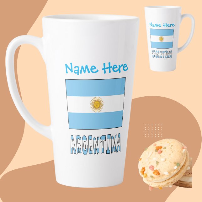Taza De Café Latte Bandera Argentina azul personalizada grande (Subido por el creador)