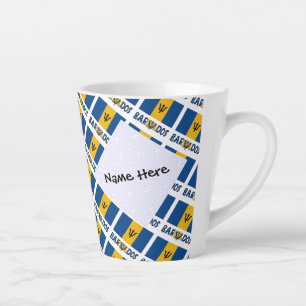 Taza De Café Latte Bandera Barbariana de Barbados Nombre Personalizad