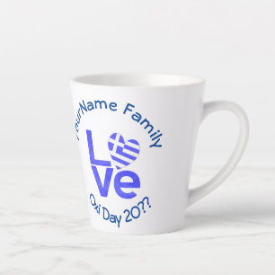 Taza De Café Latte Bandera corazón de Grecia Azul AMOR Personalizado 
