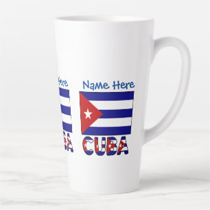 Taza De Café Latte Bandera Cubana Azul Oscuro y Personalizada 