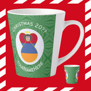 Taza De Café Latte Bandera de Armenia Ángel de Navidad Personalizado